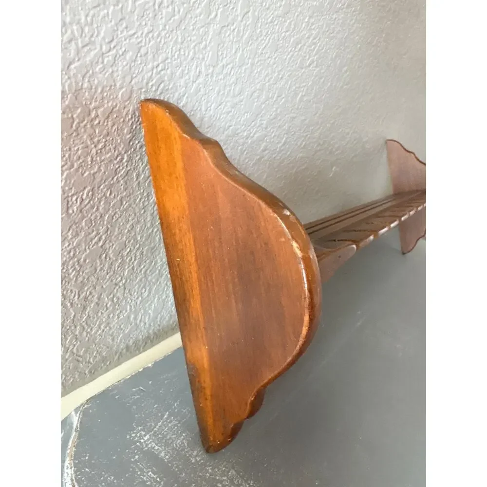 Vintage Solid Wood Spoon Display Wall Shelf Rack Teacup Saucer Collector 23”